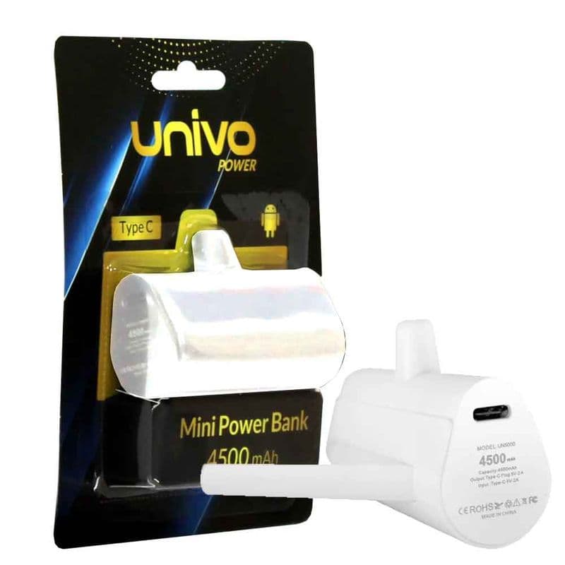 پاوربانک تایپ سی 4500 میلی آمپر UNIVO مدل UN5000 سفید