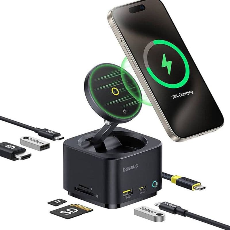 هاب 7 پورت و شارژر وایرلس باسئوس مدل Baseus MagPro Series II