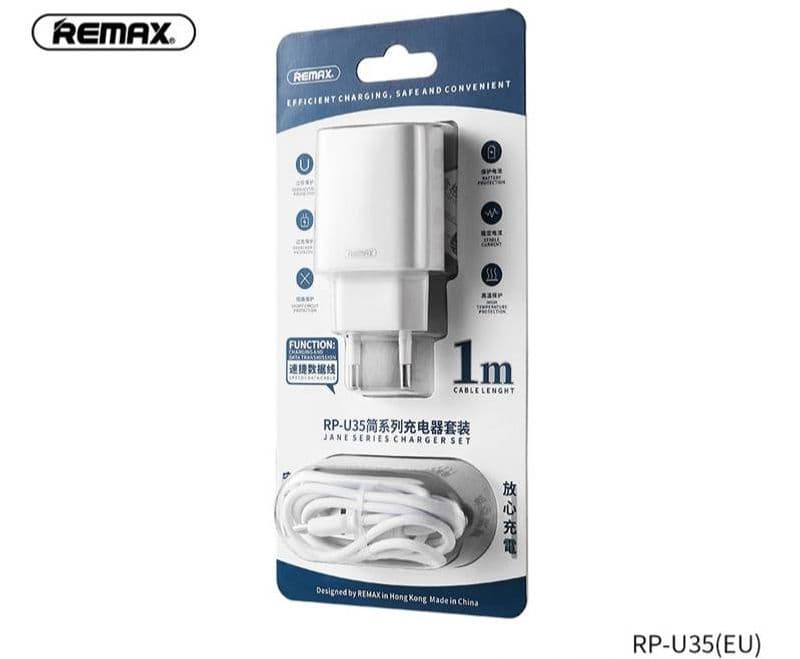 شارژر دیواری ریمکس مدل RP-U35 به همراه کابل تبدیل لایتنینگ
