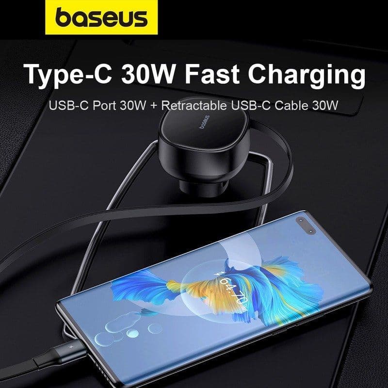 شارژر فندکی 60 وات بیسوس مدل Retractable به همراه کابل USB-C