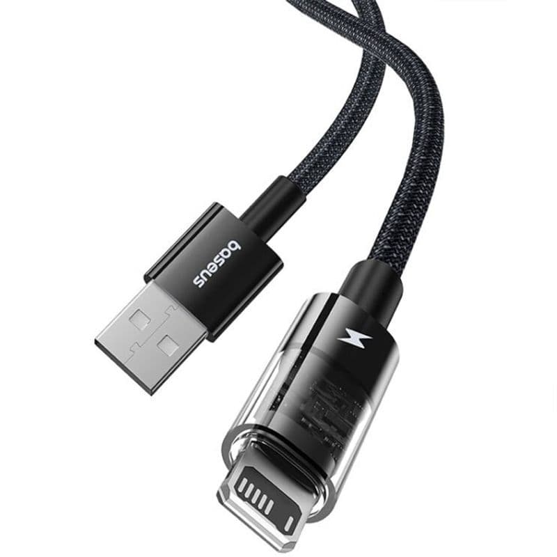 کابل فست شارژ USB به لایتنینگ بیسوس 20 وات 2.4 آمپر طول 1 متر طرح شفاف