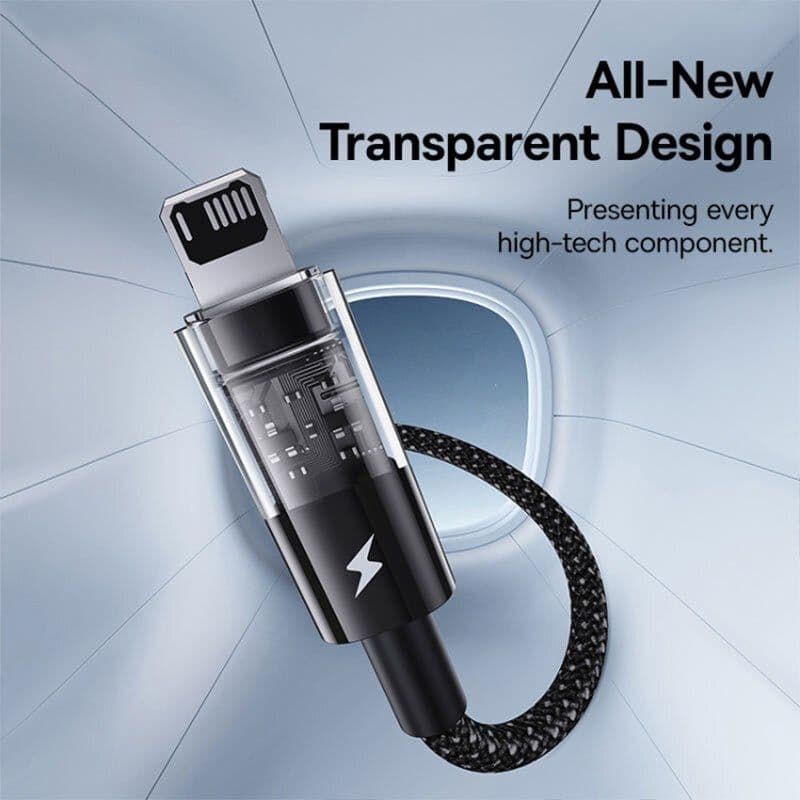 کابل فست شارژ USB به لایتنینگ بیسوس 20 وات 2.4 آمپر طول 1 متر طرح شفاف